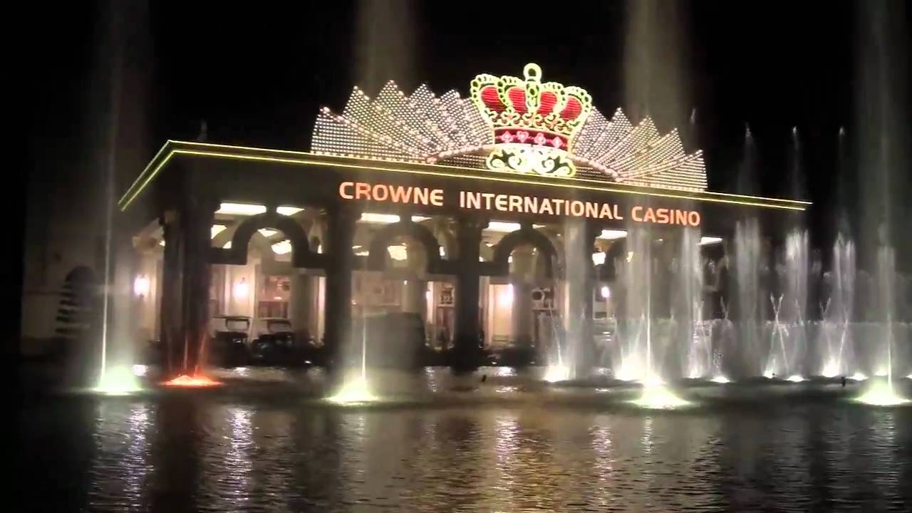 Crown International Club entrance and fountain at night