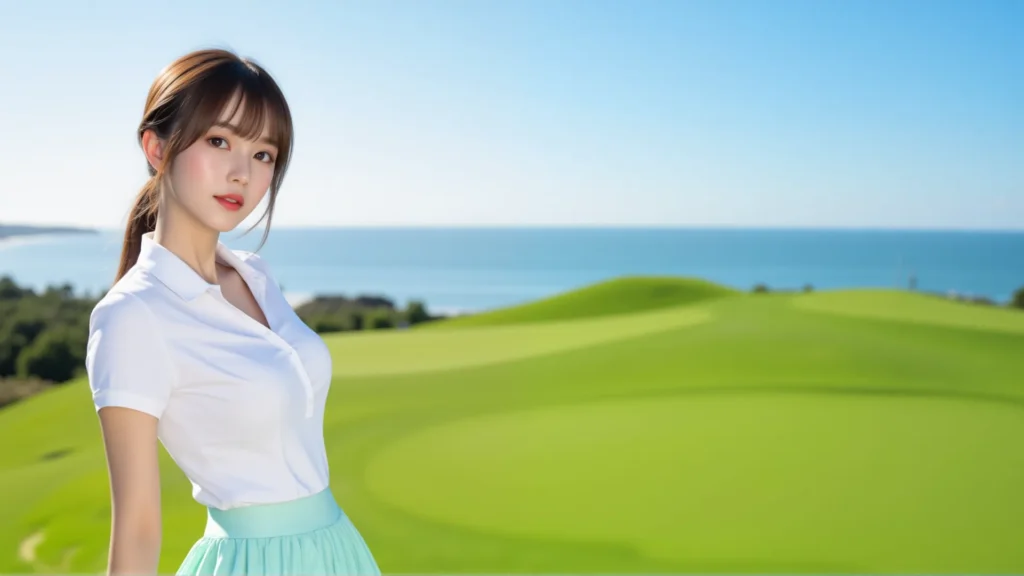 다낭골든베이 호텔 다낭골든베이 호텔, 다낭 해변 골프 코스에서 화사한 미소를 짓는 아시아 여성. 푸른 바다와 초록 필드가 어우러진 완벽한 휴가를 만끽하세요.